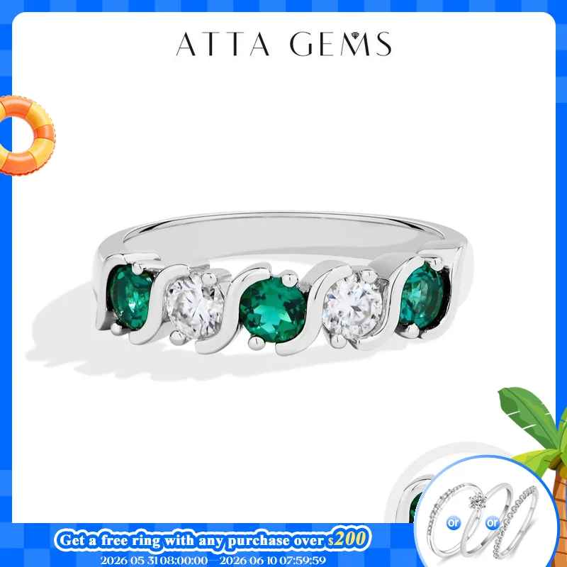 

ATTAGEMS Light Luxury Lab Emerald Moissanite Rings Fashion Women Rings 925 Sterling Silver Ring Party Hot Statement Jewelry Gift