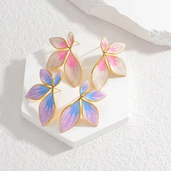 Colorful Dropping Oil Earrings Pink Purple Leaf Stud Ear Stainless Steel Gold Color For Women Birthday Metal Jewelry Gift
