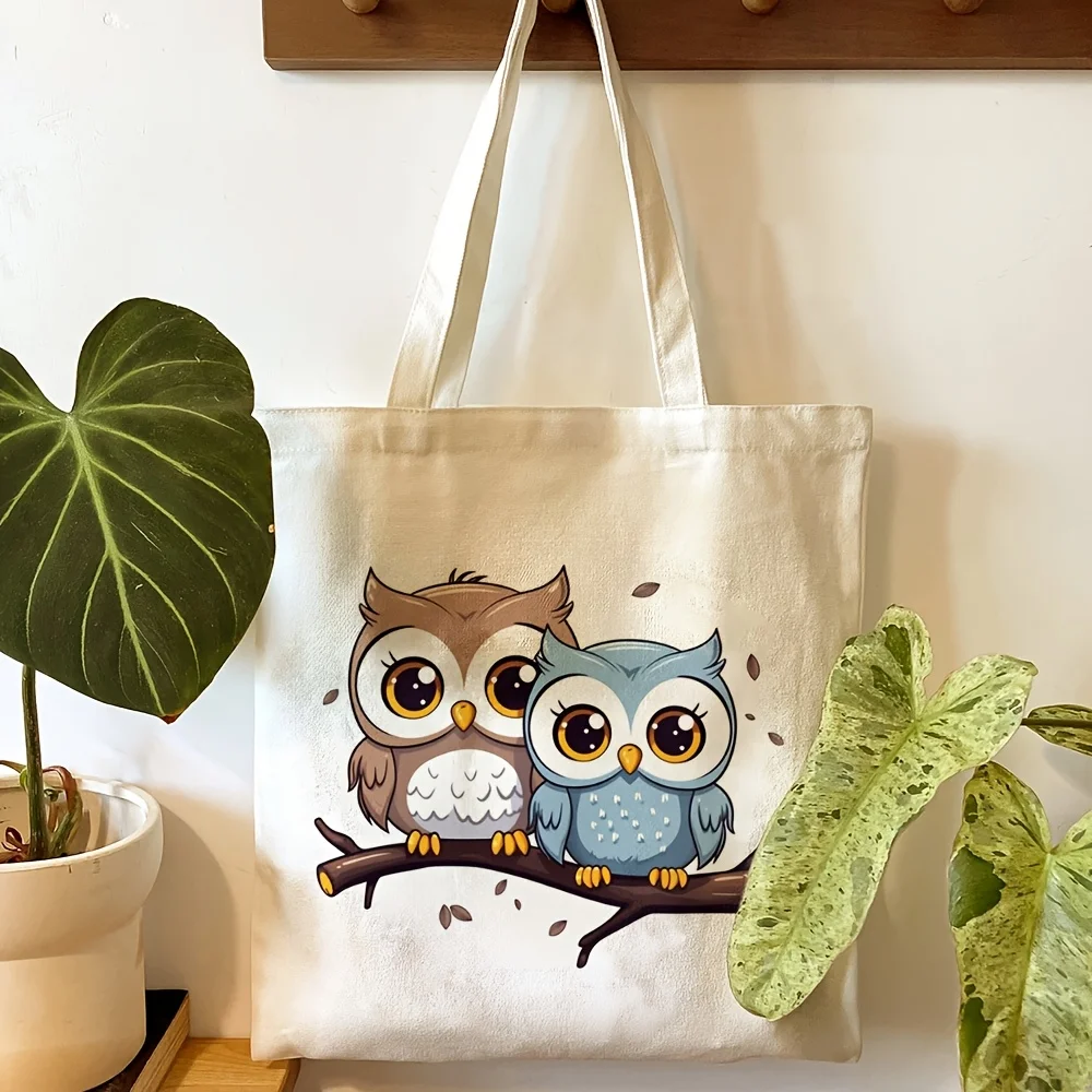 1 Piece, Cute Owl Canvas Tote Bag, Reusable Shopping Bag, Stylish Shopping Bag, Suitable for Daily Use, Commuting, School, Beach Trips, Grocery Tote Bag, Reusable Storage Bag, Ideal Gift for Animal Lovers