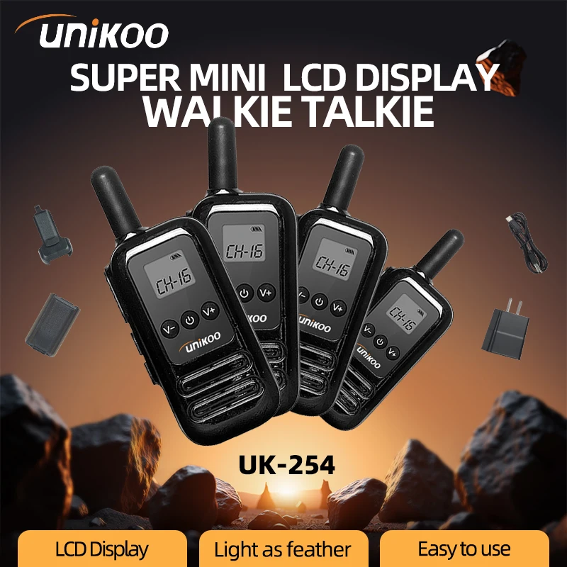 

4 pcs UNIKOO UK254 Mini Portable Walkie Talkies License-Free Two-Way Radio LCD Display PMR FRS Handheld Radio Comunicador Set