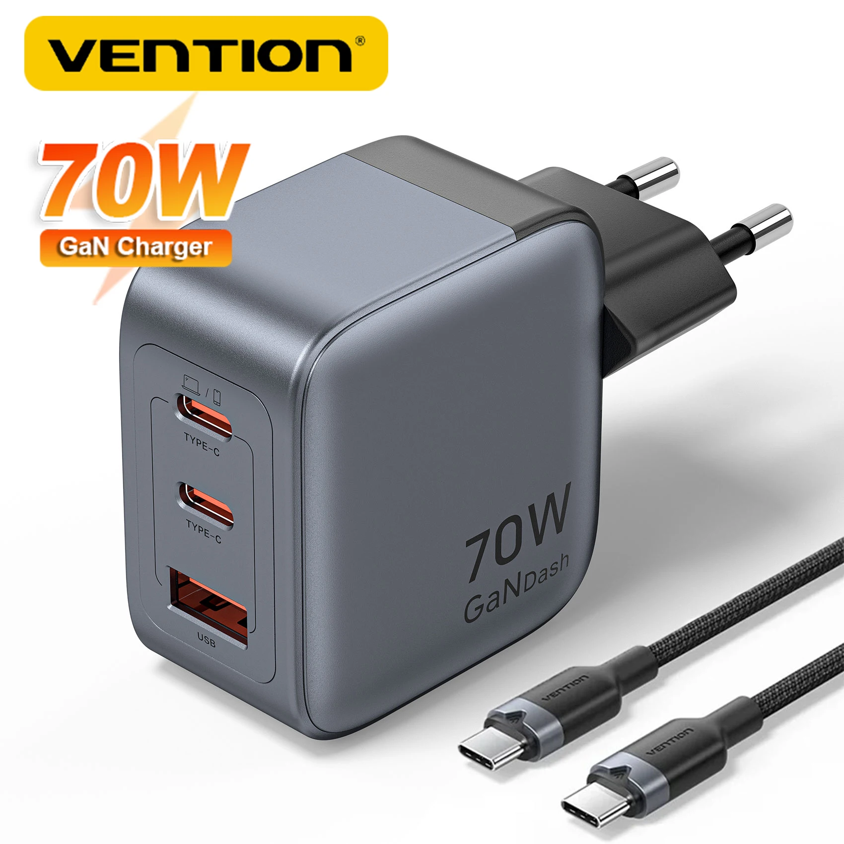 

Vention 70W GaN Charger Type C USB 3.0 PD Fast Charging for Laptop Quick Travel Charger for iPhone Xiaomi MacBook PC Accessories