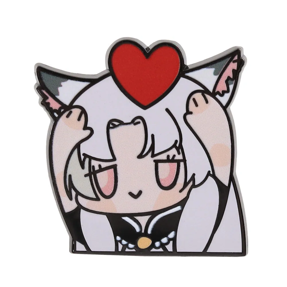 Naraka Bladepoint Hu Tao Heart Cat Ear Girl Enamel Pin Cute Anime Lapel Badge Cartoon Brooch for Clothes Backpack Fans Gift