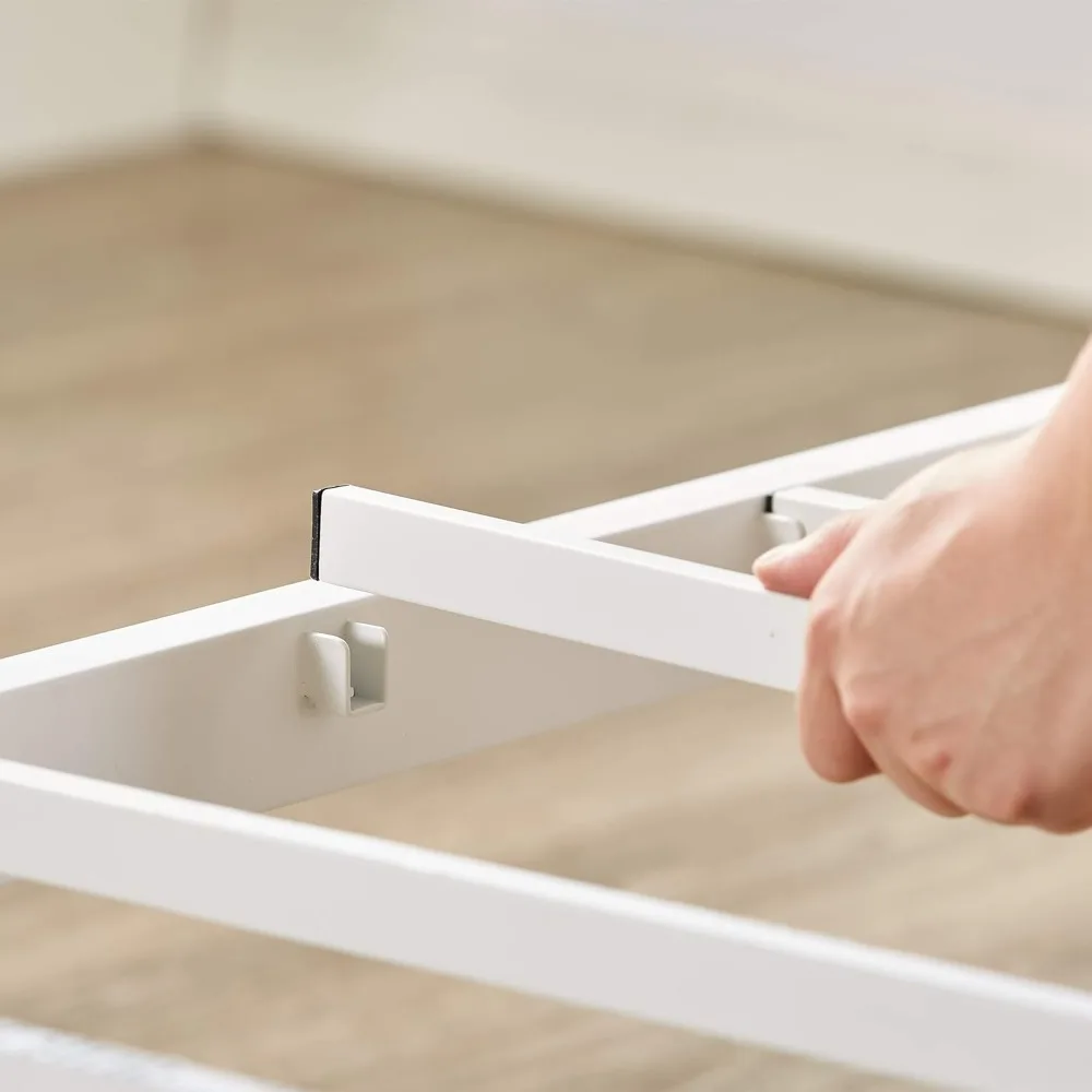 إطار سرير بمنصة معدنية كاملة، مقاس كوين، لا حاجة إلى صندوق زنبركي، سهل التجميع، لمسة نهائية بيضاء لديكور المنزل الحديث #6