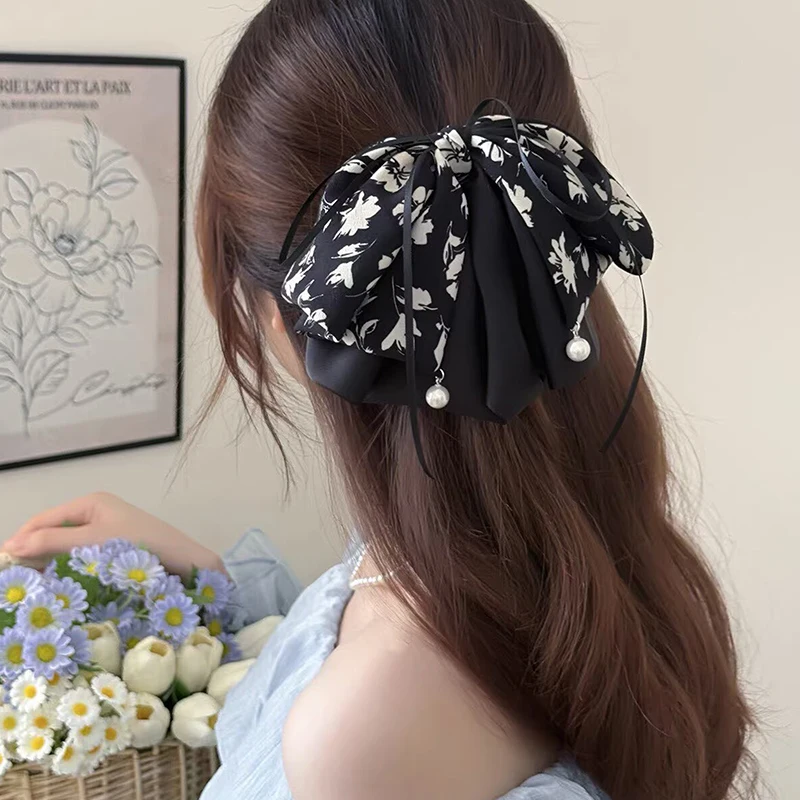 Eleganter, vielseitiger Chiffon-Haarschmuck mit Blumenmuster und Schleife für Frauen und Mädchen, süße Schleifenband-Haarspange, Haarschmuck〔CC55〕