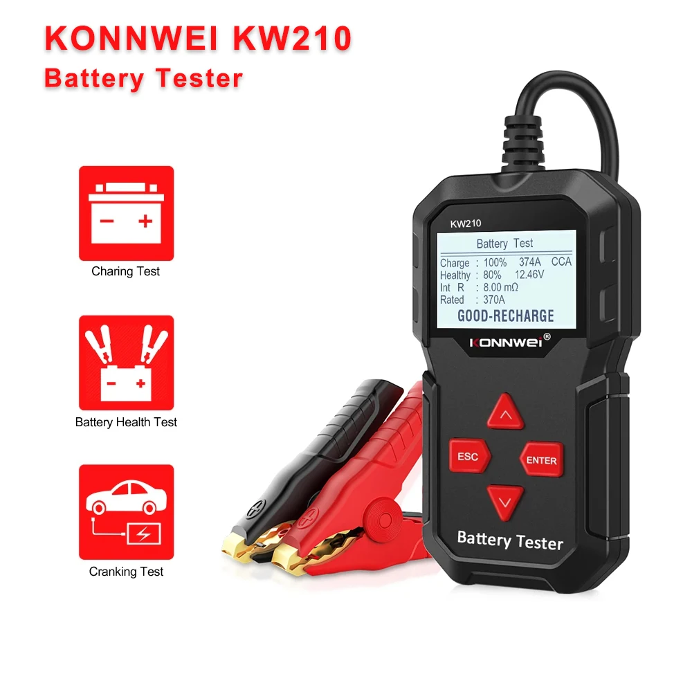 2024 Newest KONNWEI KW210 Car Battery Tester 12V Smart Auto Battery Analyzer 100 to 2000CCA Cranking Testing Diagnostic Tool