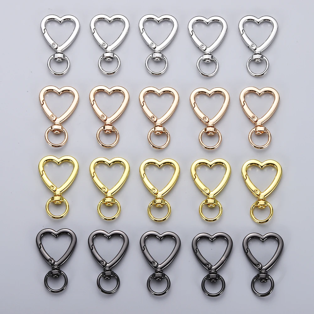 10 PCS Alloy Trigger Spring Keyring Heart Shape Swivel Buckles Key Ring Holder Hook for Keychains Bag Handbag Making Accessories