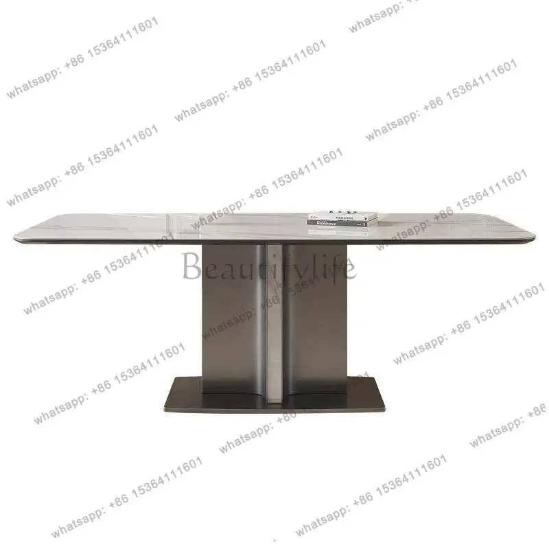 

Rock Slab Dining Table Modern Minimalist Designer Light Luxury Rectangular Creative Supercrystalline Stone Dining Table