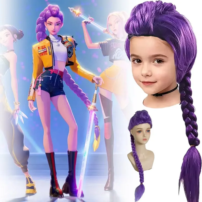 Novas mulheres homens demônio caçadores cosplay perucas anime rumi mira zoey traje perucas tranças roxas adulto crianças acessórios prop peruca