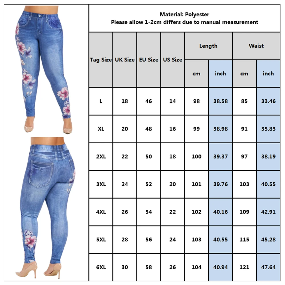 Plus Size PYL Womens Floral Printed Slim Fit Jeans Ladies Skinny Denim Pants Trousers Bottoms Summer New&Hot 2024