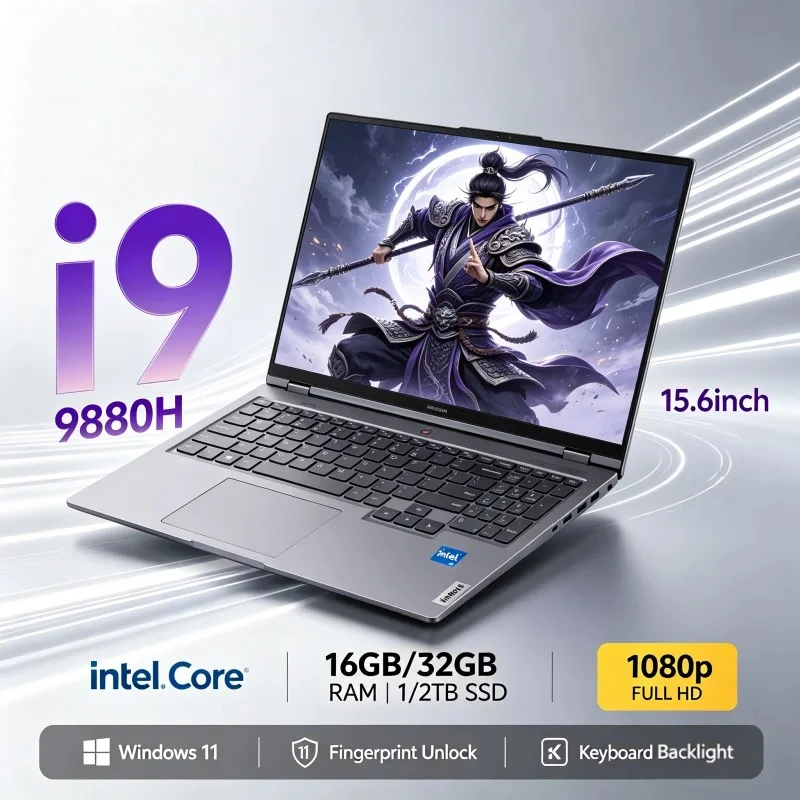 15.6인치 초슬림 게이밍 노트북 인텔 코어 i9-9880H 32GB 램 2TB SSD 1080P FHD 윈도우 11 노트북 (사무용, 학습용, 가정용)