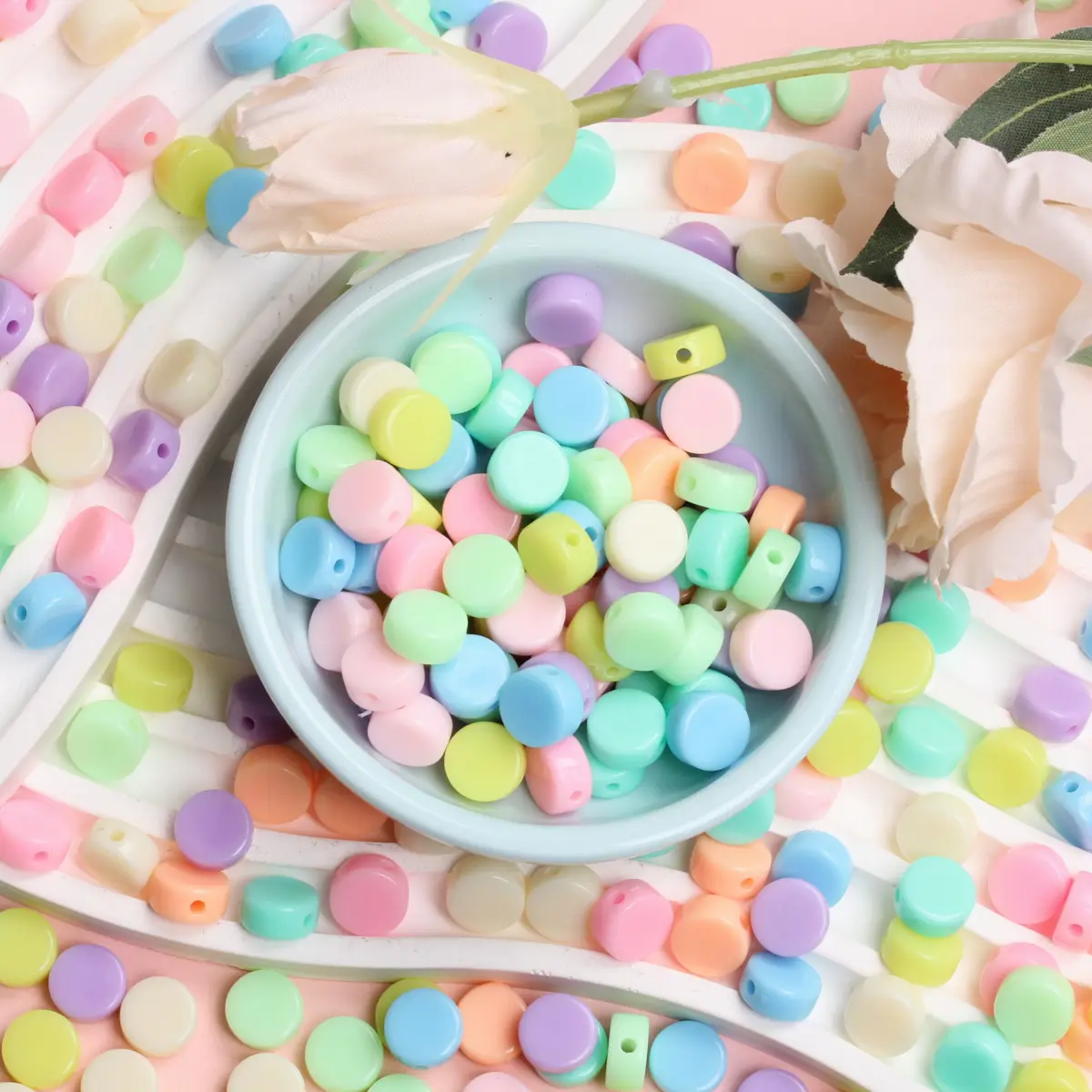 100pcs/bag Creamy Macaron Color Round/Flower/Star Beads Handmade Materials Bracelet DIY Necklace Jewelry Accessories