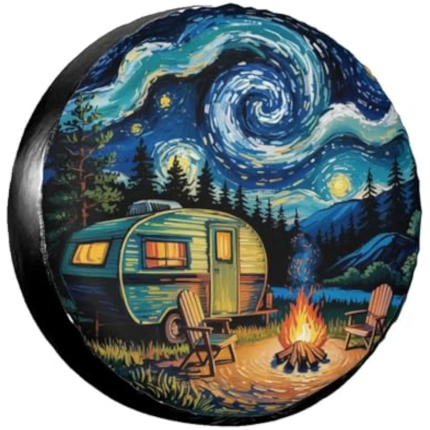 

Starry Night Camper Van Tire Cover Waterproof Vinyl Wheel Protector for RV SUV Trailer