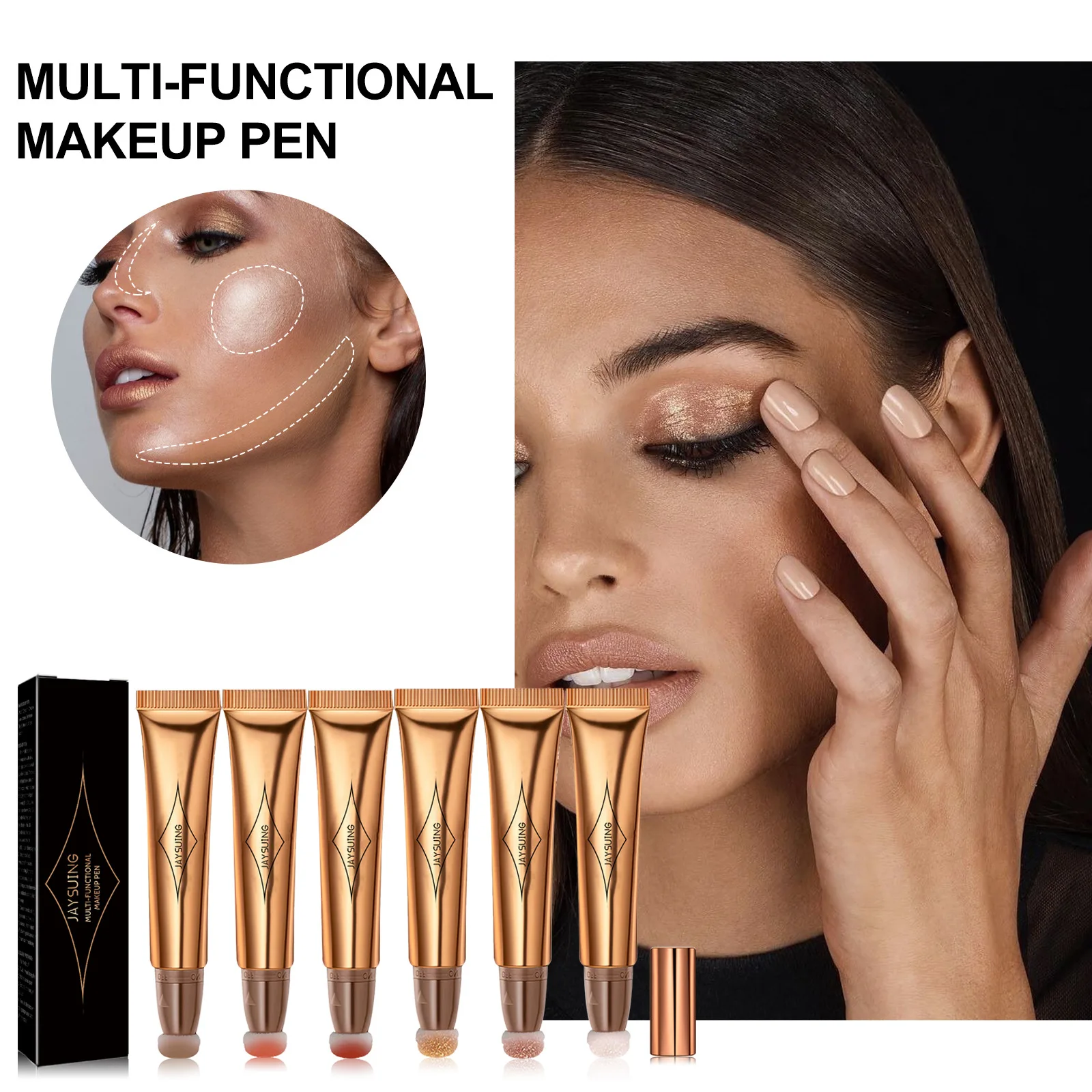 Jaysuing Penna per trucco multifunzionale a 5 colori Contorno liquido solido Fard per il viso Contorno Evidenziatore Stick Illumina il cosmetico delle guance