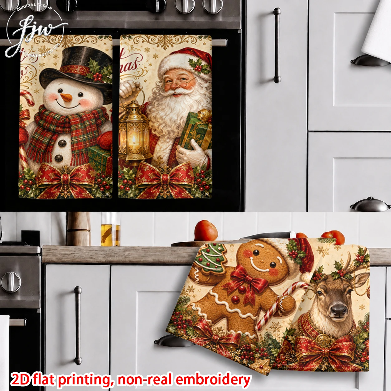6pcs Vintage Christmas Kitchen Towels Retro Santa Snowman Nutcracker Holiday Dish Towels for Xmas Home Decor