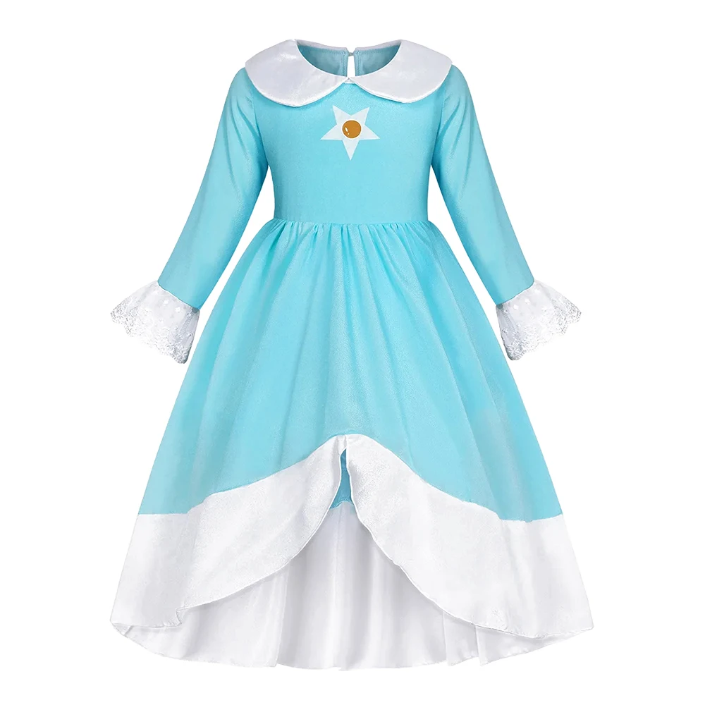 Rosalina Dress Girls Peach Game Princess Cosplay Costume Girls Cute Lolita Dress Fancy Halloween Carnival Wig Uniforms Clothing