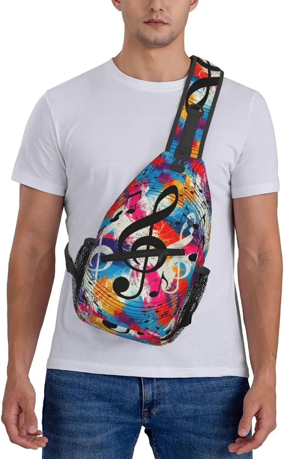 Music Note Sling Backpack,Fashion Musical Shoulder Bags Crossbody Chest Bag for Women Men Travel Hiking Daypack