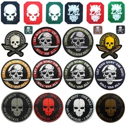 3D PVC Rubber Skull Patches No Knife No Life Decorative Patch One Shot One Kill GOD Combat Embroidery Patches For Clothing Cap