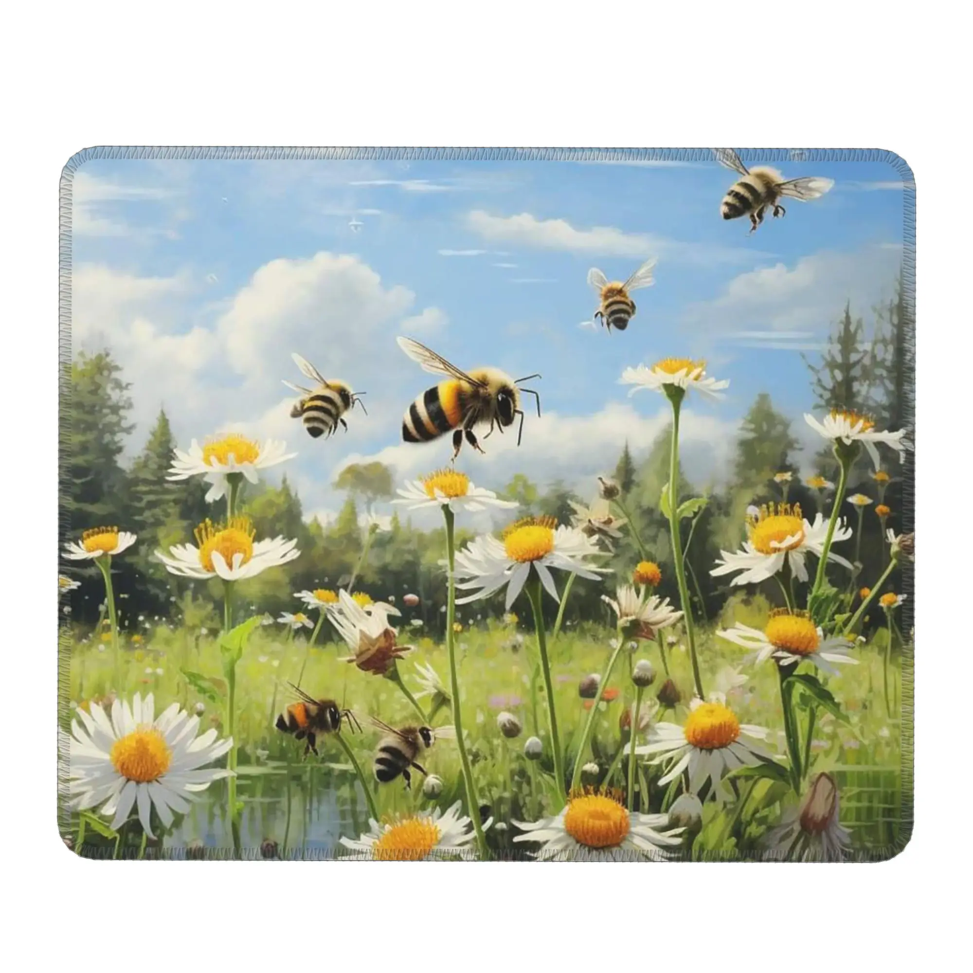 Realistic Daisy And Bee Pattern Mouse Pad Computer Keyboard Mouse Mat Gamer PC Laptop Desk Mat Office Accessories Table Mats