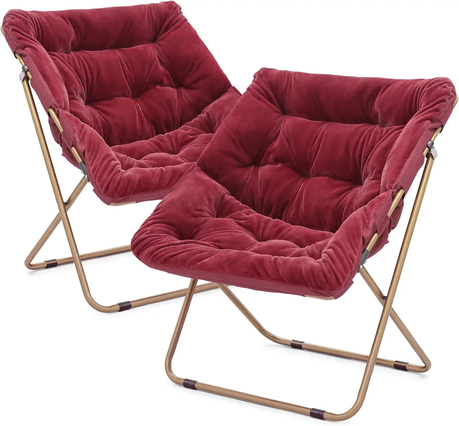 

Square Folding Soft Faux Fur Moon Saucer Chair For Bedroom, Large Reading Chair For Living Room & Dorm, Oversized, Metal Frame