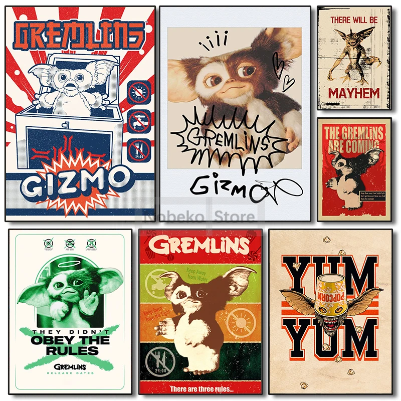 Classic Retro Movies Gremlins Posters Cute Gizmo Fantasy Poster and Prints Canvas Painting Wall Art Pictures Home Room Decor