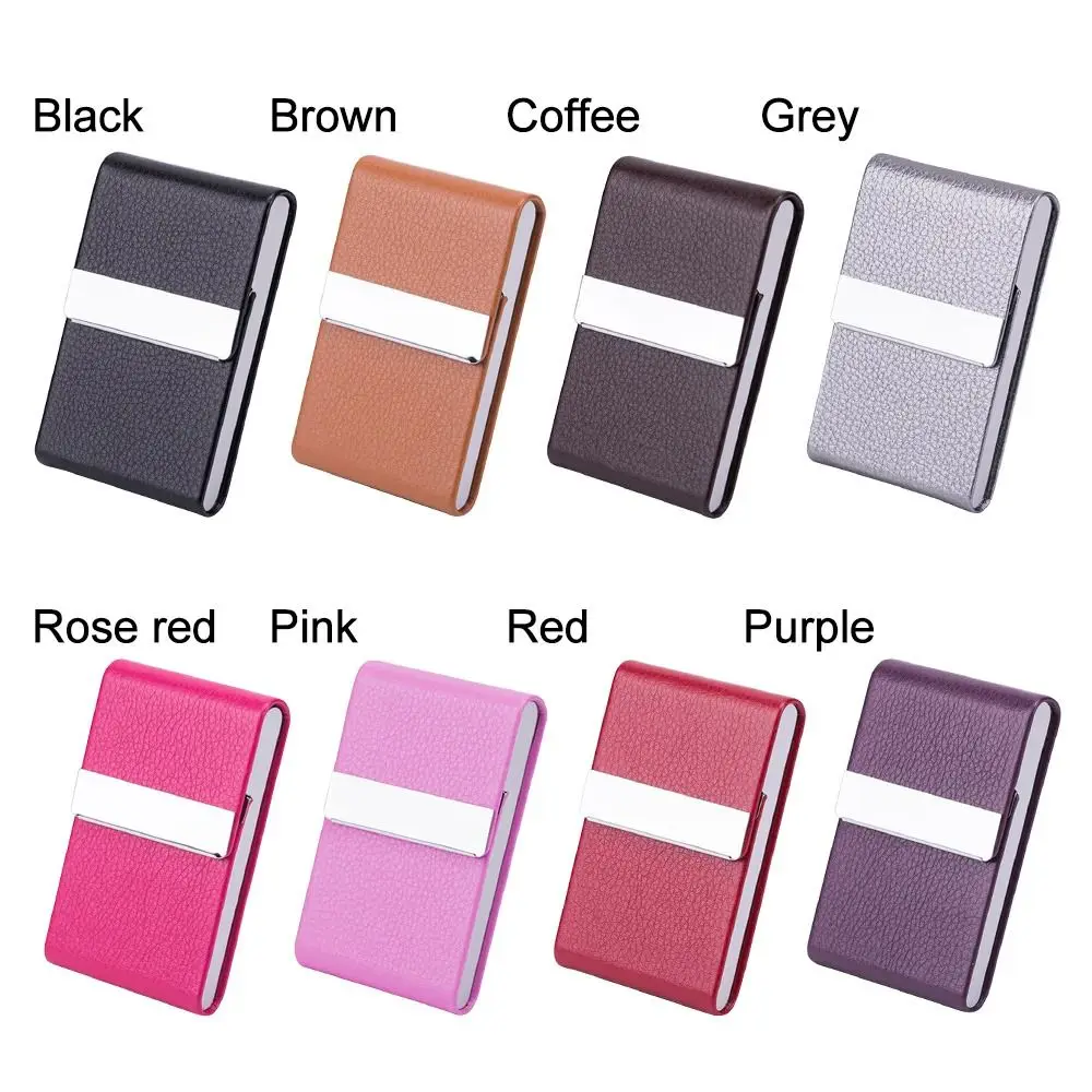 Fashion PU Leather Business Card Holder with Magnetic Buckle Slim Pocket Name Card Holder Stainless Steel Credit Card ID Case