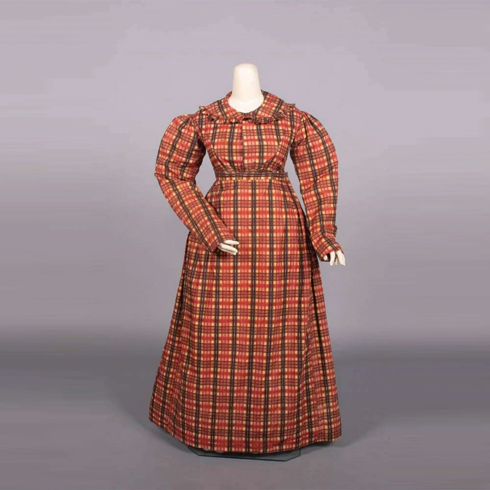 1860s Mourning Costume Victorian Civil War Scottish Plaid Bustle Dress Edwardian Walking Outfits Christmas Party Ball Gown