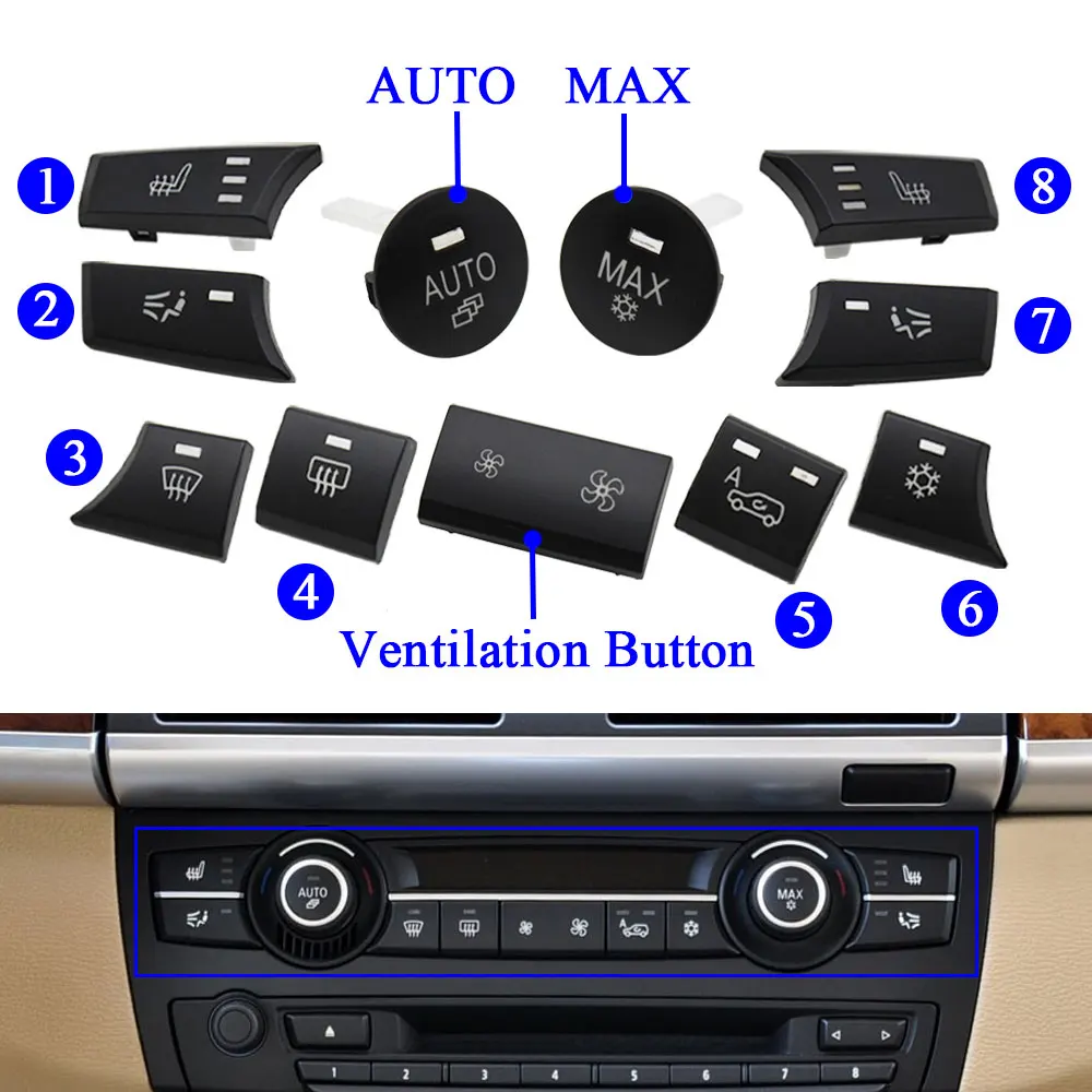 Dashboard Air Conditioning Volume AC Vent Button Control Key Auto Knob Cap For BMW X5 X6 E70 E71 E72 2007-2014 64119310445