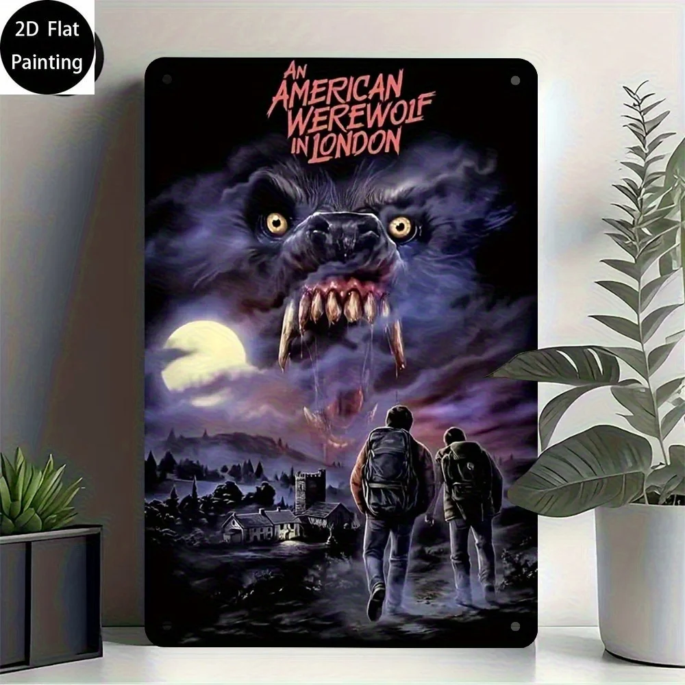 Retro Tin Sign -  Vintage Style American London Werewolf Metal Logo Wall Hanging Plaque for Home, Bar, Garden, Cafe, Restauran