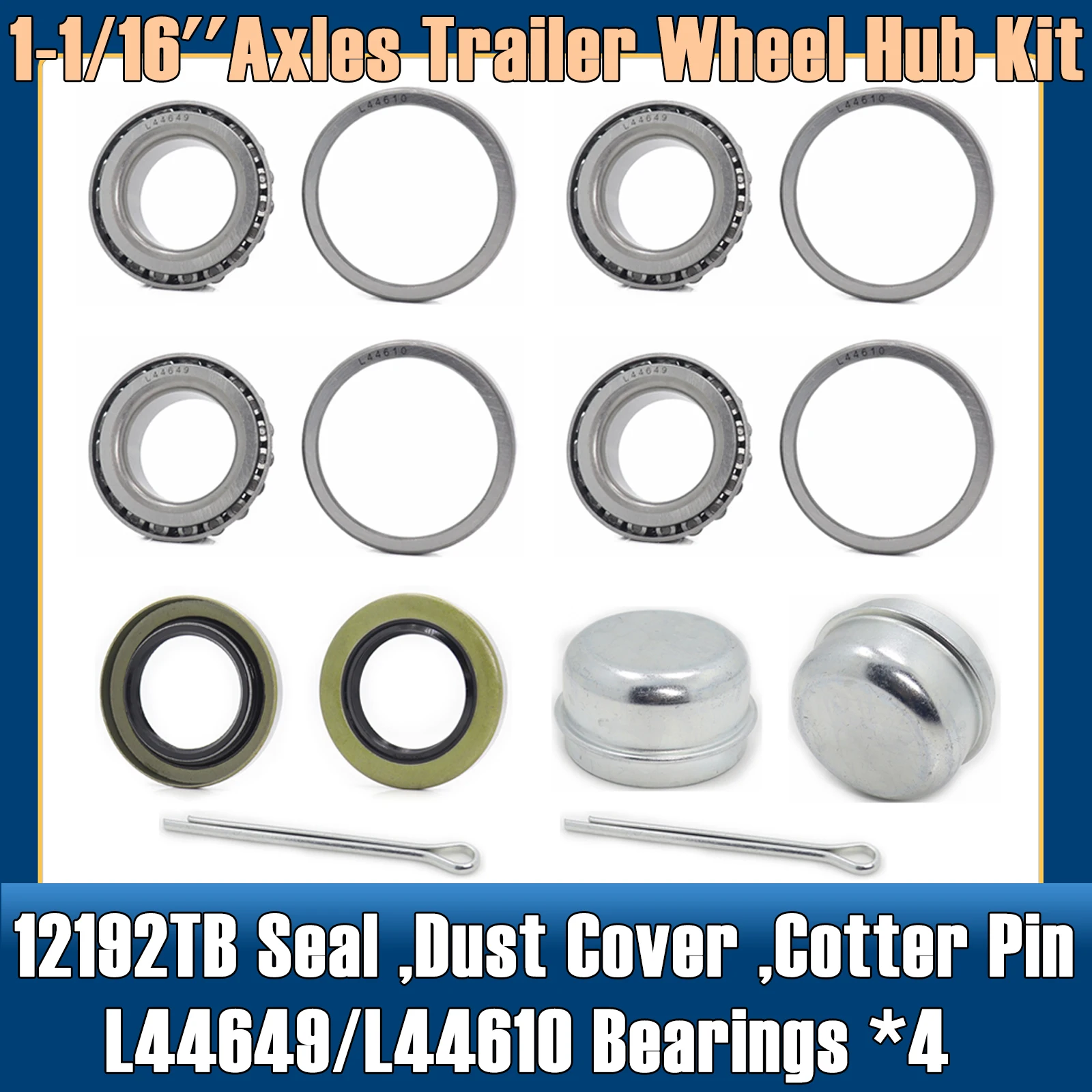 2 Set 1-1/16'' Axles Trailer Wheel Hub Bearings Kit,L44649/L44610,1.0625