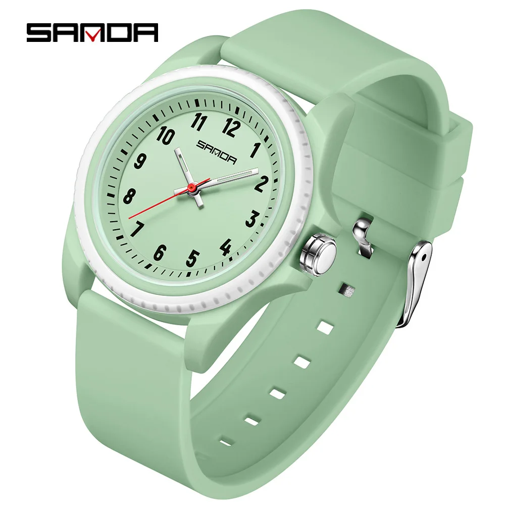 SANDA2274 Student Exam Watch Simple Large Number Dial TPU Skin friendly Strap 5ATM Waterproof Lightweight Youthful Vitality