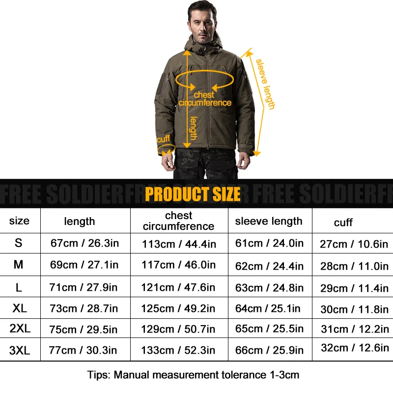 FREE SOLDIER Outdoor sports tactical men winter jackets warm thick fleece military cloth for camping hiking