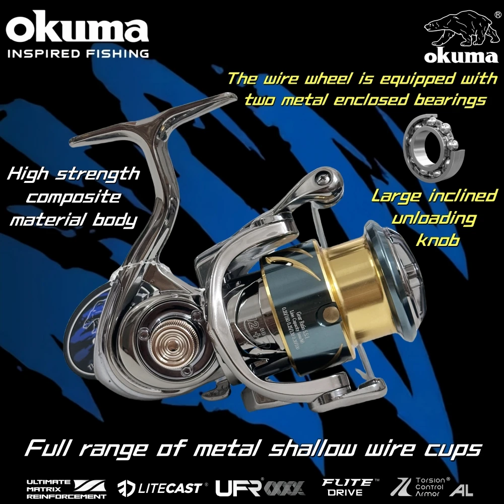 Imagem -03 - Carretilhas de Pesca Okuma 10005000 com Desempenho de Metal Arrasto Máximo de 15 kg Rolamento 12 Mais Relação de Engrenagem 5.5:1 Linha de Pesca de Presente