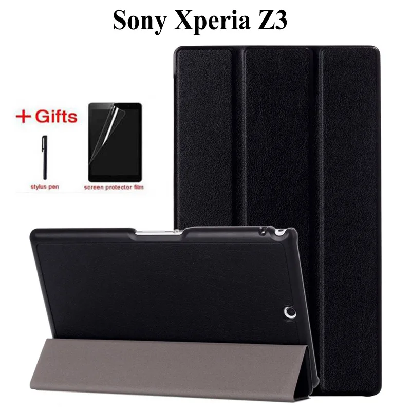 

Slim Flip PU Leather Case for Sony Xperia Z3 Compact 8.0 inch Tablet PU Leather Stand Protective Cover Folding Case+film+pen