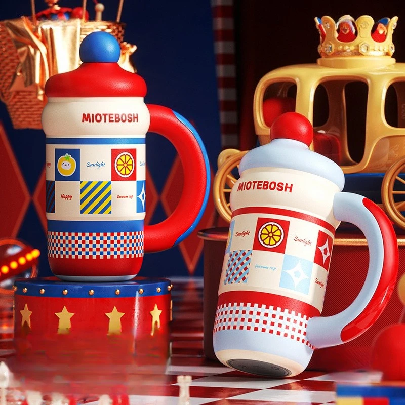 

550ml New Circus Straw Insulated Cup, High Appearance Portable Accompanying Cooling Coffee Cups, Large Capacity Couple Water Cup