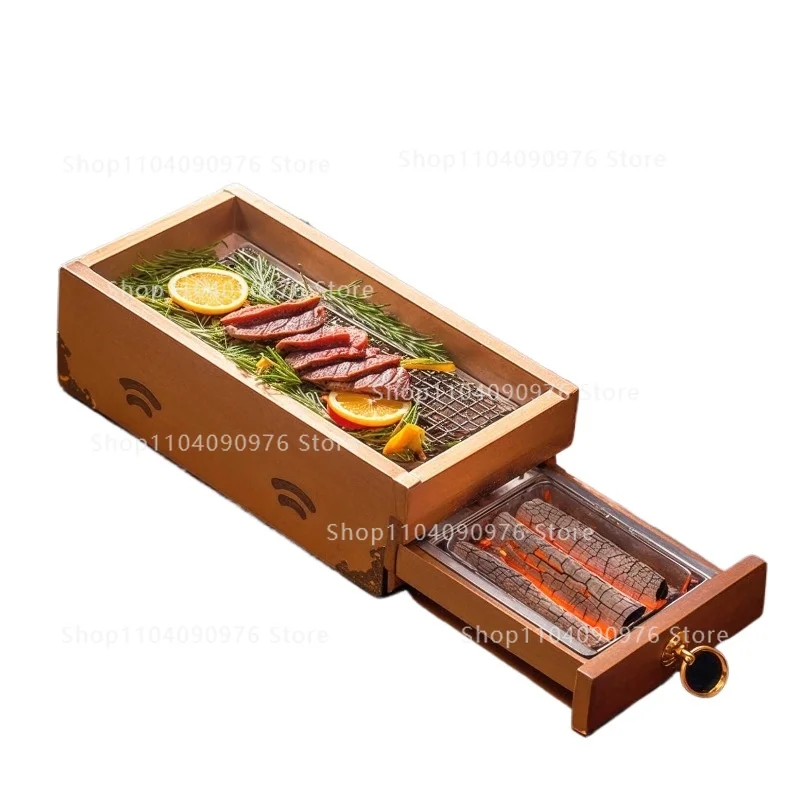 

Salmon Western food club Hotel compartment Internet celebrity charcoal grilled steak premium sense solid wood box