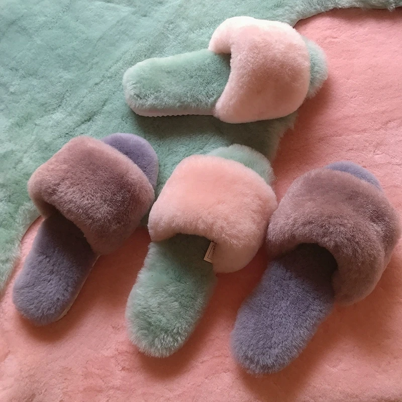 

100% Natural Sheepskin Winter Warm Fur Slippers Women Home Shoes Indoor Slipper 2026 Luxury Wool Slippers Woman Casual Slippers