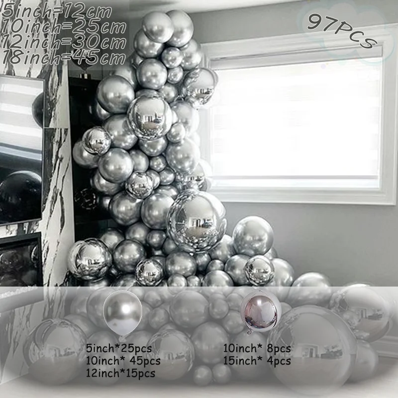 4D Aluminum Foil Memorial Day Welcome Party Arch Backdrop Baby Shower Event Celebration Silver Decor Birthday Ballon Garland Kit