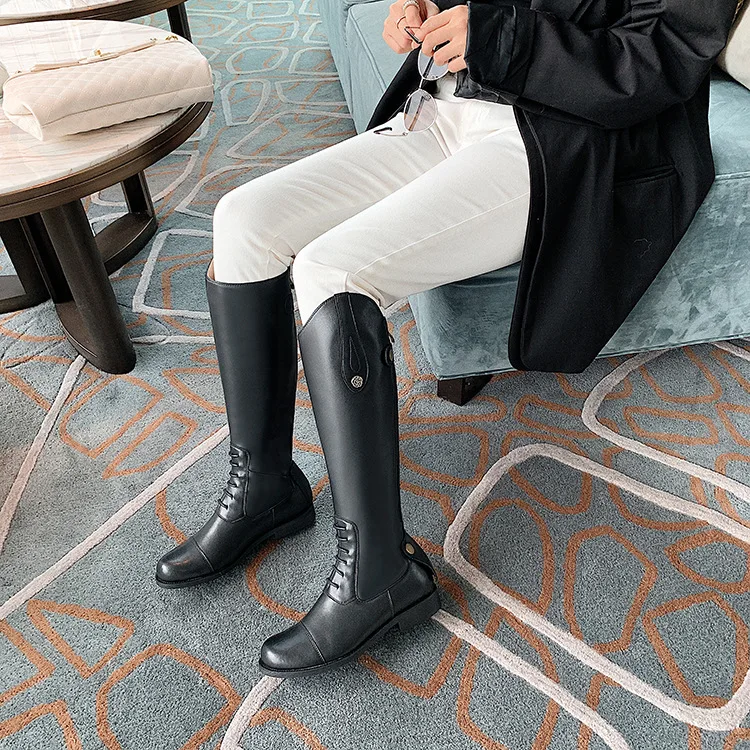 Equestrian Boots Women's Shoes Back Zipper High Boots Thick Heel Low Heel Knight Boots