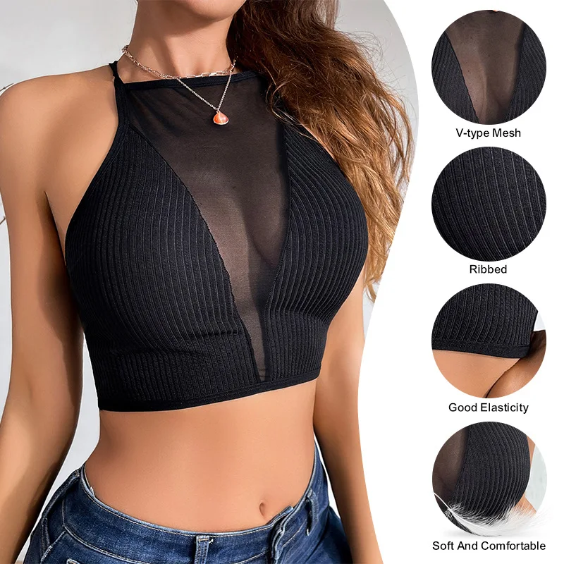 Summer Women Perspective Mesh Beauty back Vest Hollow Out Tank Tops in Europe and America a Sleeveless Tops Hot Selling