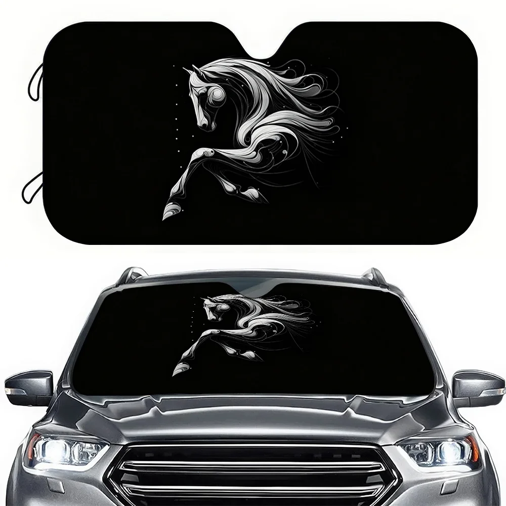 1pc Car Sunshade Galloping Horse Line Art Car Sunshade UV Protection and Cooling Suitable for Sedan and RV Decoration