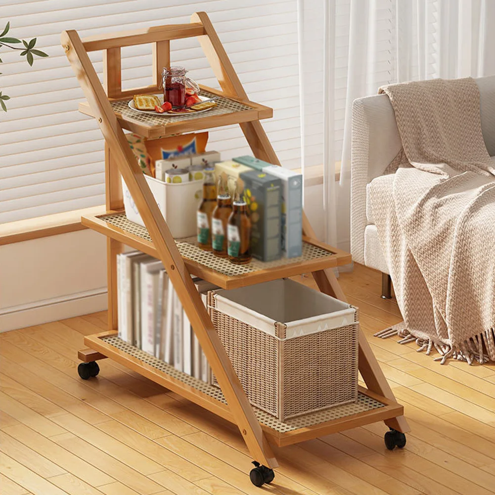 

Sofa End Table with Rolling Casters with 3-Tier Shelves Bedside Table with Wheels Side Table with Wheels for Living Room Bedroom