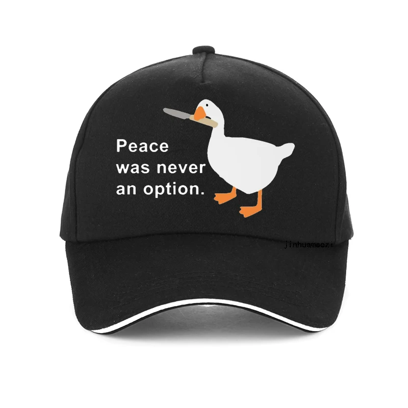 

Men's Untitled Goose Game Baseball Cap "Peace Was Never An Option" Cartoon Design Adjustable Funny Adventure Summer Casual Snapb