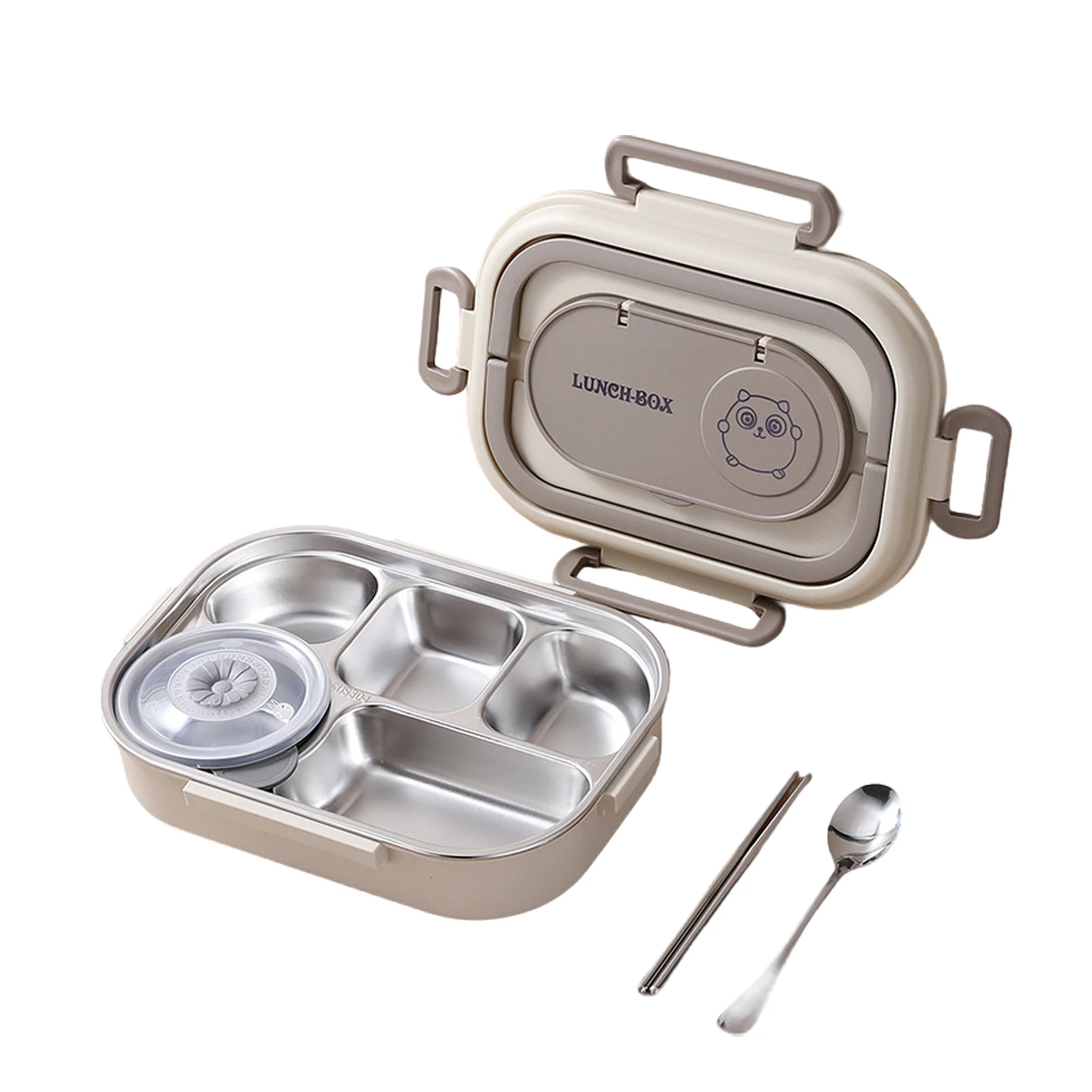Stainless Steel Lunch Box Portable Insulated Food Storage Container With Partitions Lid Including