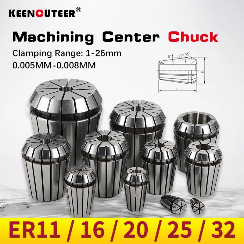 Precisão Primavera Collet Pinça Chuck para Máquina de Gravura Cnc Fresagem Lathe Tool 0.005 mm 0.008 mm Er11 Er16 Er20 Er25 Er32 Alta