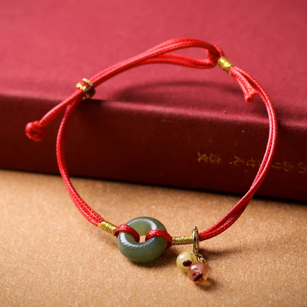 2026 Year of Birth Red String Bracelets Handwoven Hetian Jade Peace Buckle Bracelets for Men Women Couples Gifts