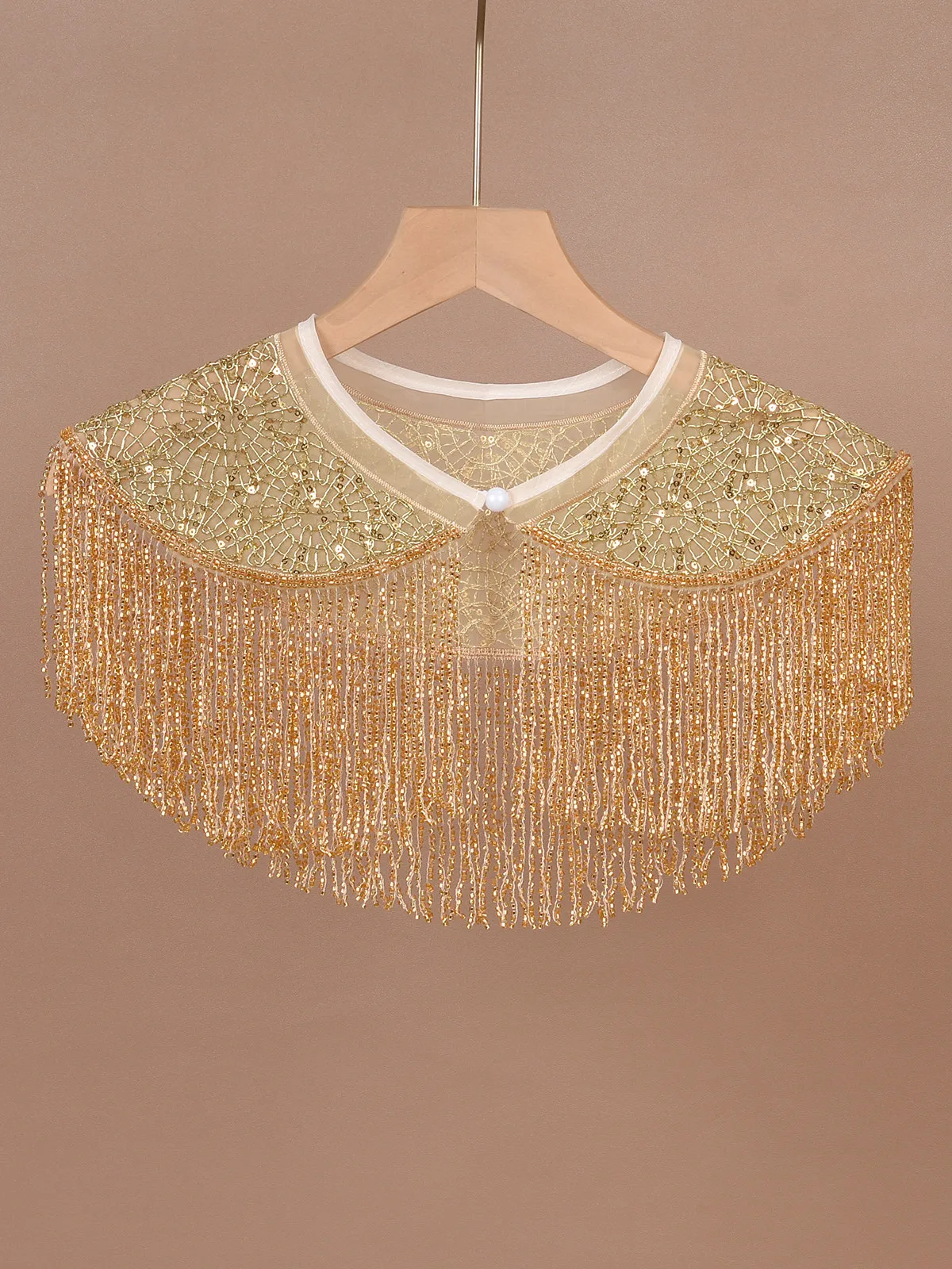 Vintage Gold Sequin Beaded Fringe False Collar Decorative Qipao Cloud Shoulder Shawl For Party Wedding Evening Dress Outerwear