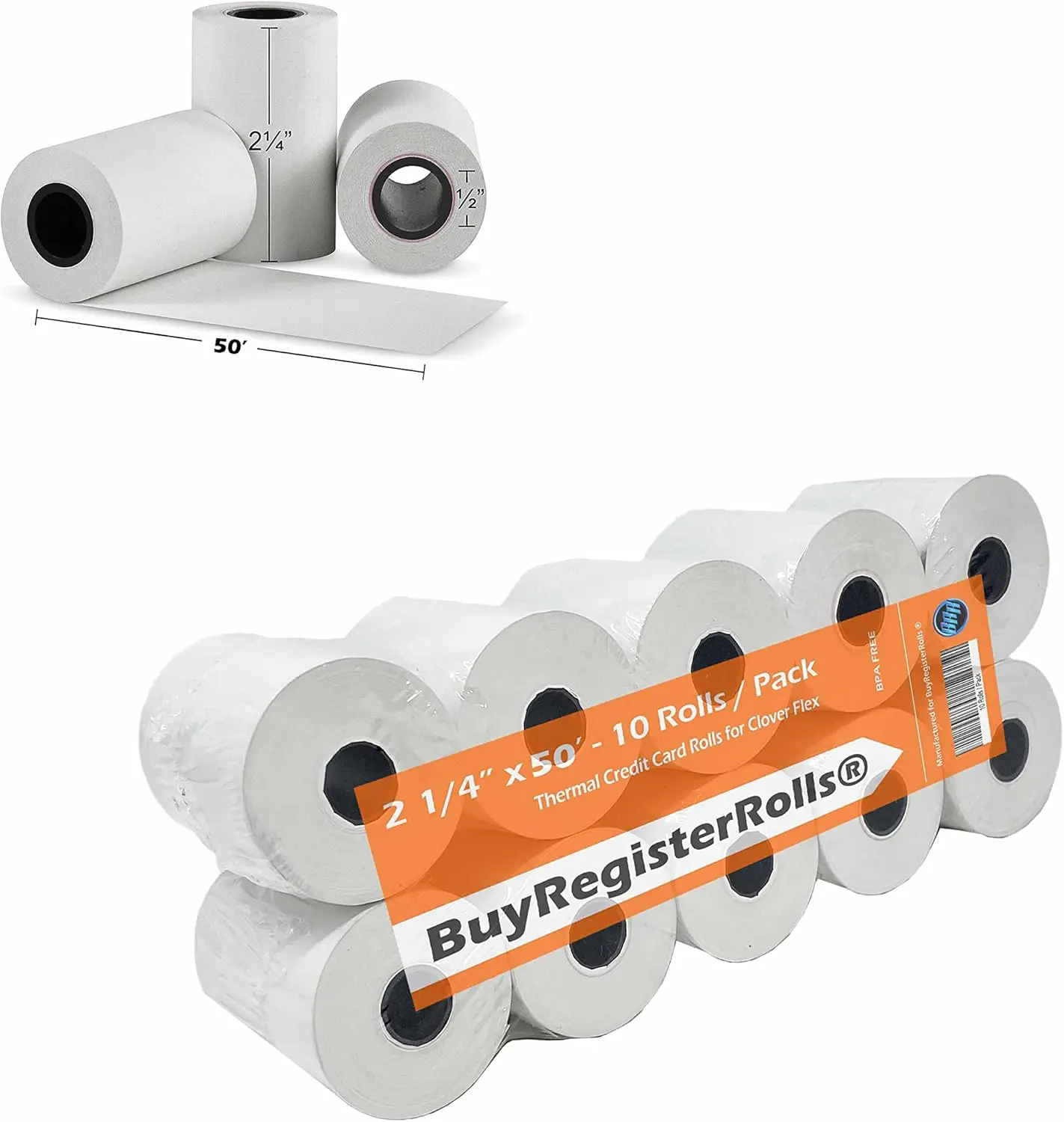 10 Rollos de Papel Térmico de 48 GSM para Verifone Vx520, Ingenico ICT220, ICT250, FD400, Clover Mini, Terminal Cuadrado, Impresora Móvil