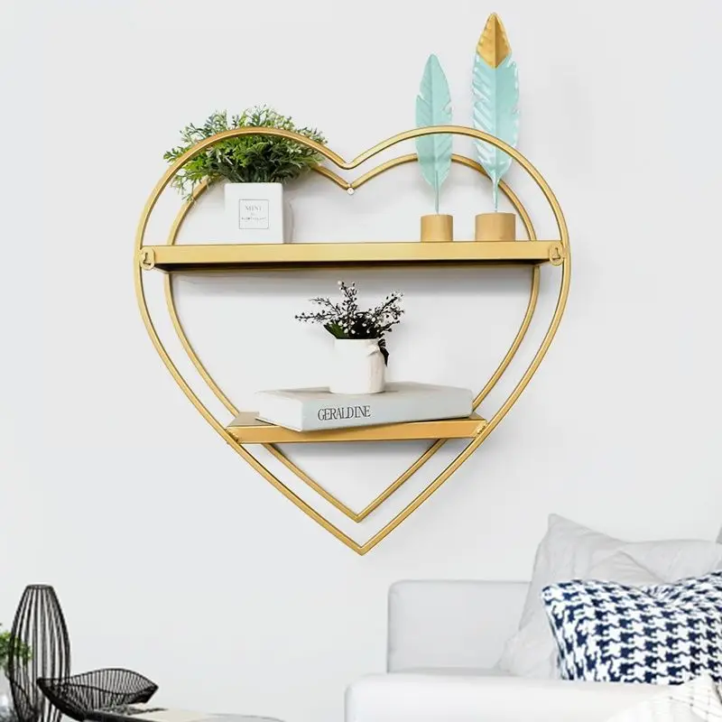 

Nordic wrought iron wall-mounted shelf, living room wall creative light luxury wall-mounted bookshelf, heart-shaped wall
