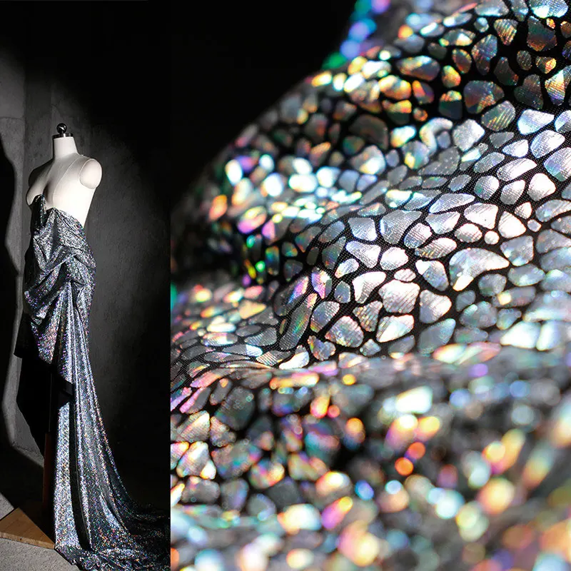 

Iridescent Laser Coated Fabric Four-sided Elastic Shiny Fabric Diy Sewing Skirt Dress Clothing Swimsuit Stage Background