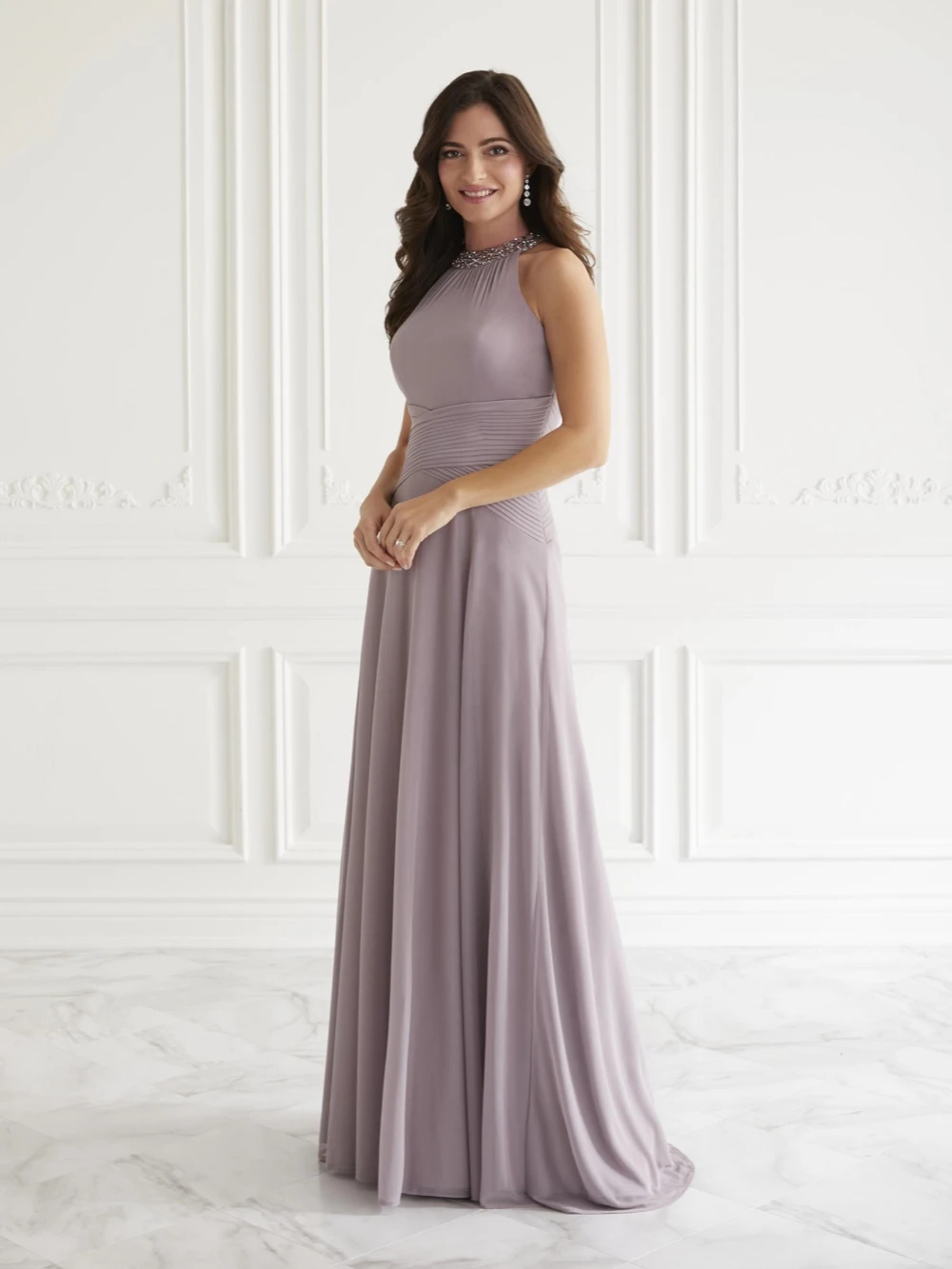 Vestido de noche largo de gasa sin mangas para madre de la novia, vestido de fiesta con lentejuelas brillantes, cuello Halter moderno, elegante